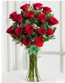 Cam vazo içerisinde 11 kırmızı gül vazosu  Adıyaman anneler günü çiçek yolla 